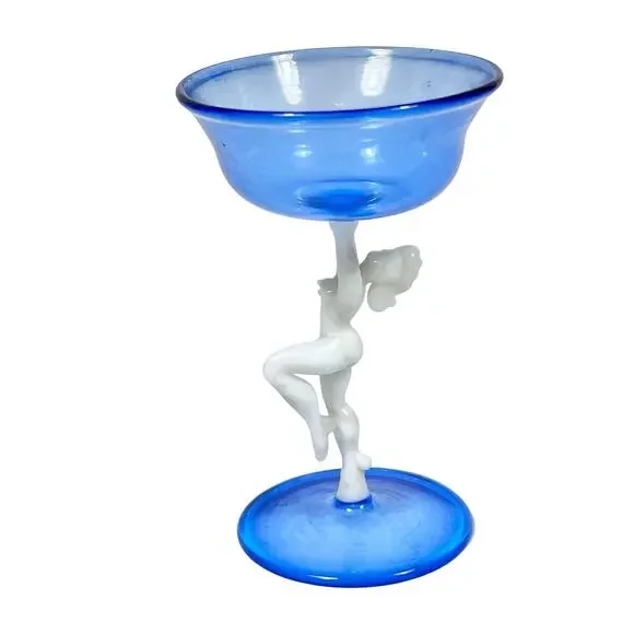 Vintage Bimini Blue Glass Liqueur Decanter Set by Fritz Lampl Blown Art 1920s - Picture 9 of 11